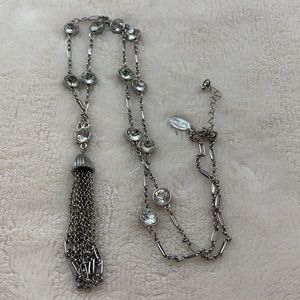 WHBM Silver RhinestoneTassel & Chain Long Necklace